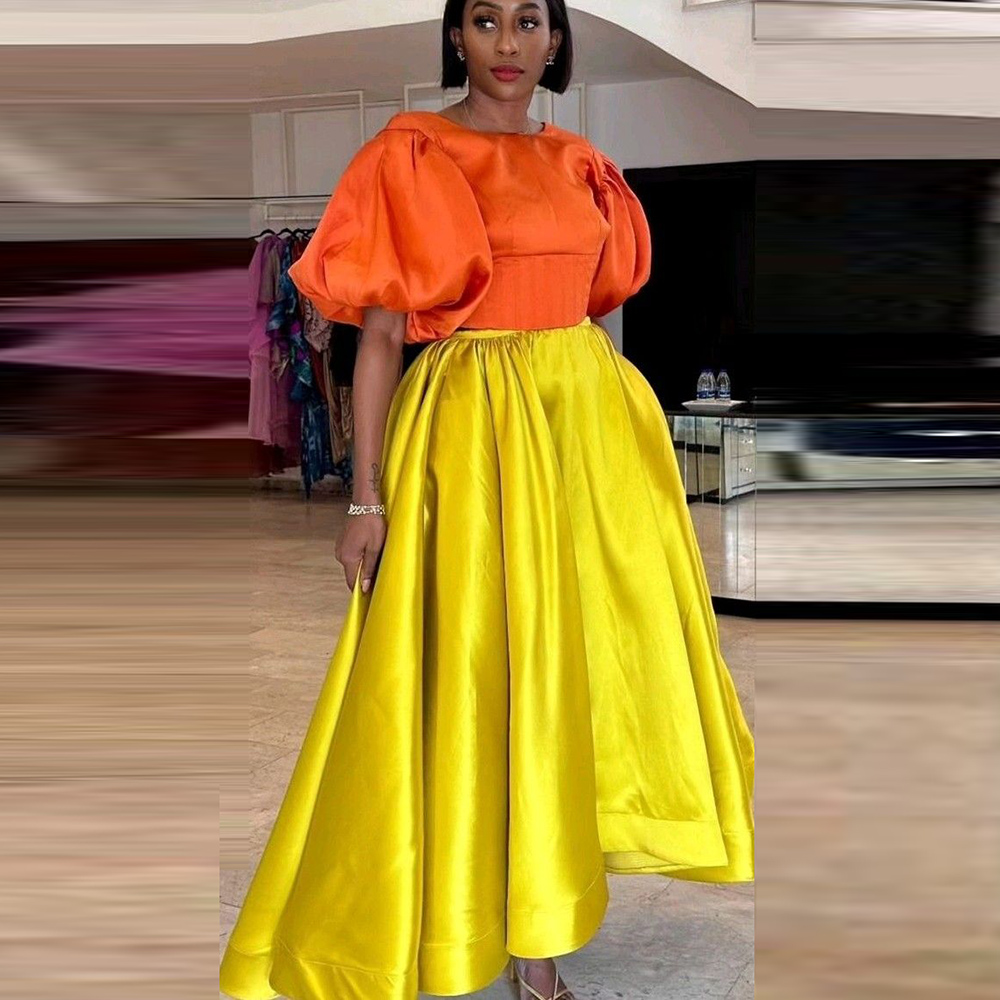 Yellow Formal Wear Women - Bright Yellow Satin Skirts Lady High