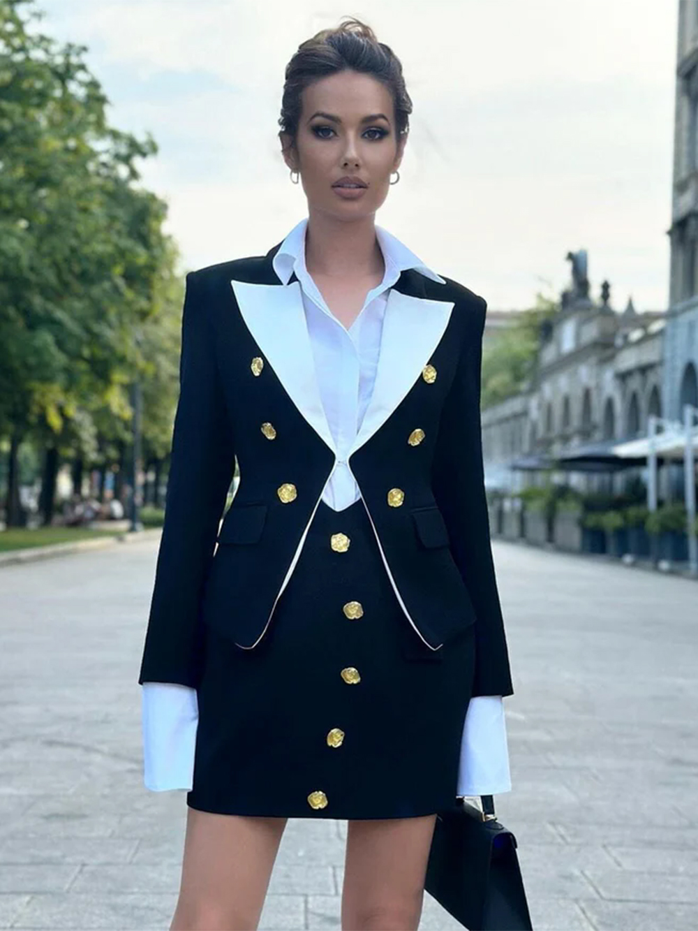 Blazer Set Women Formal - Modphy 2026 New Fashion Splicing Metal