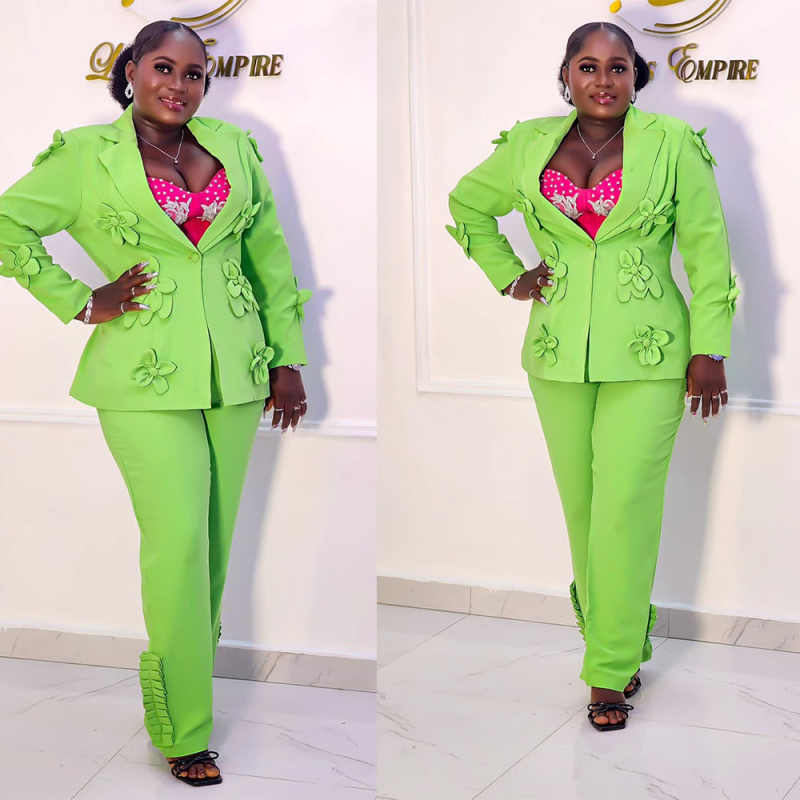 Women'S Formal Wear For A Wedding Guest - Plus Size Green Women Blazer Sets
