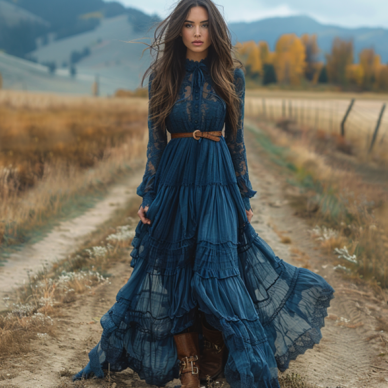 Formal Wear Gowns For Women - Women Sexy Blue Lace Maxi Dress,