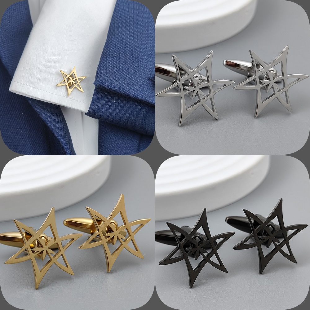 Women'S Gothic Formal Wear - Hexagonal star gold-plated cufflinks, black stainless