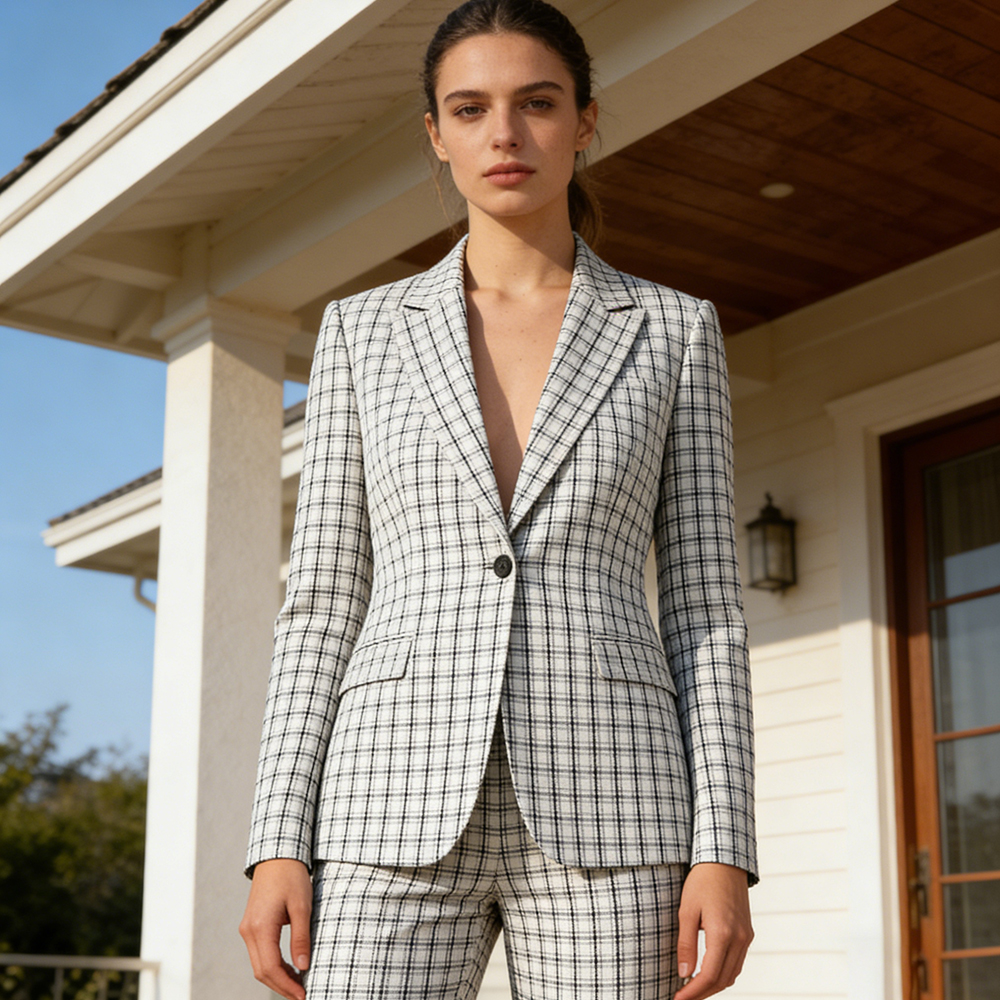 Blazer Set Women Formal - One-Button Women's Suits Luxury Plaid Slim