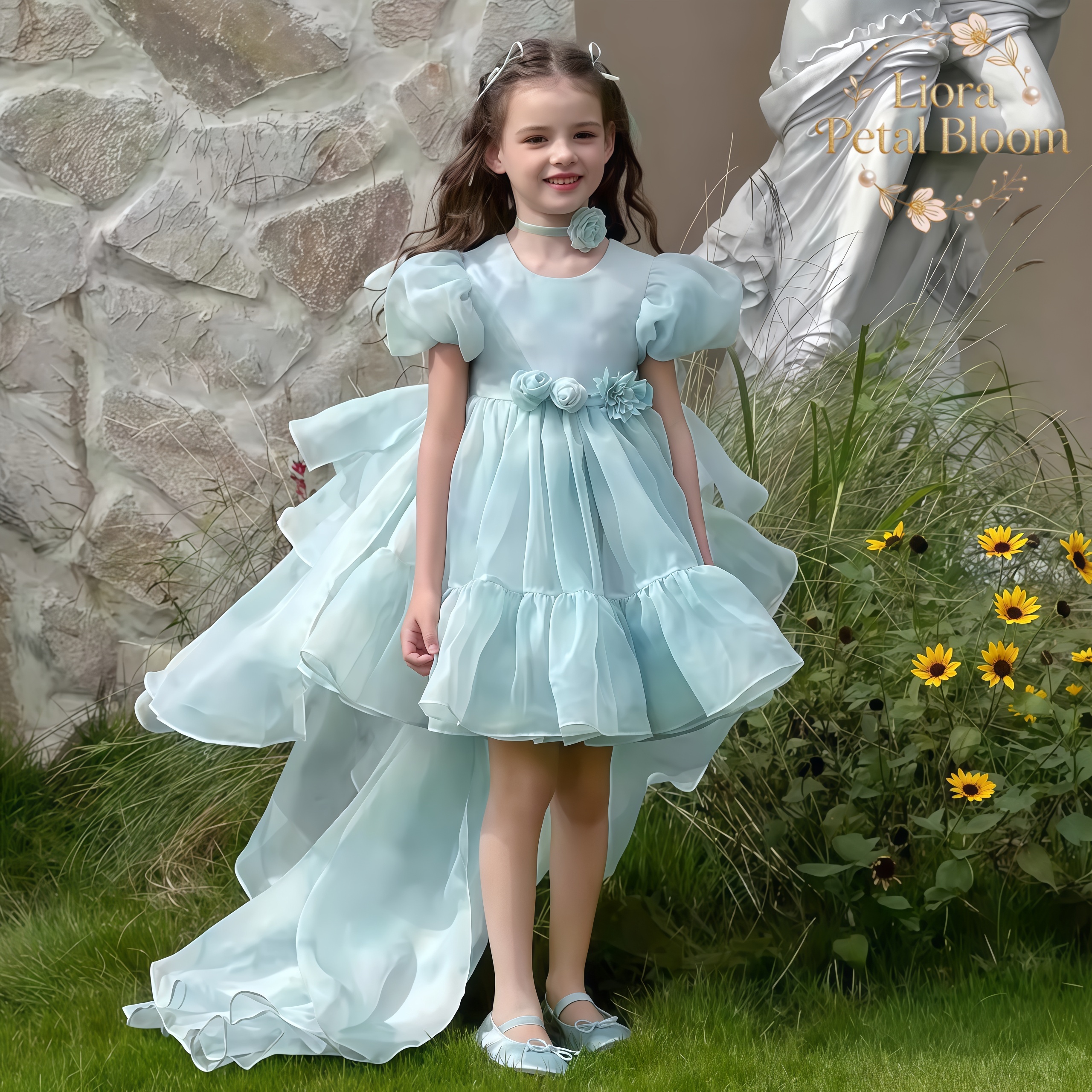 Formal Wear Gowns For Women - Blue Tulle Gown Girls' Bow Party