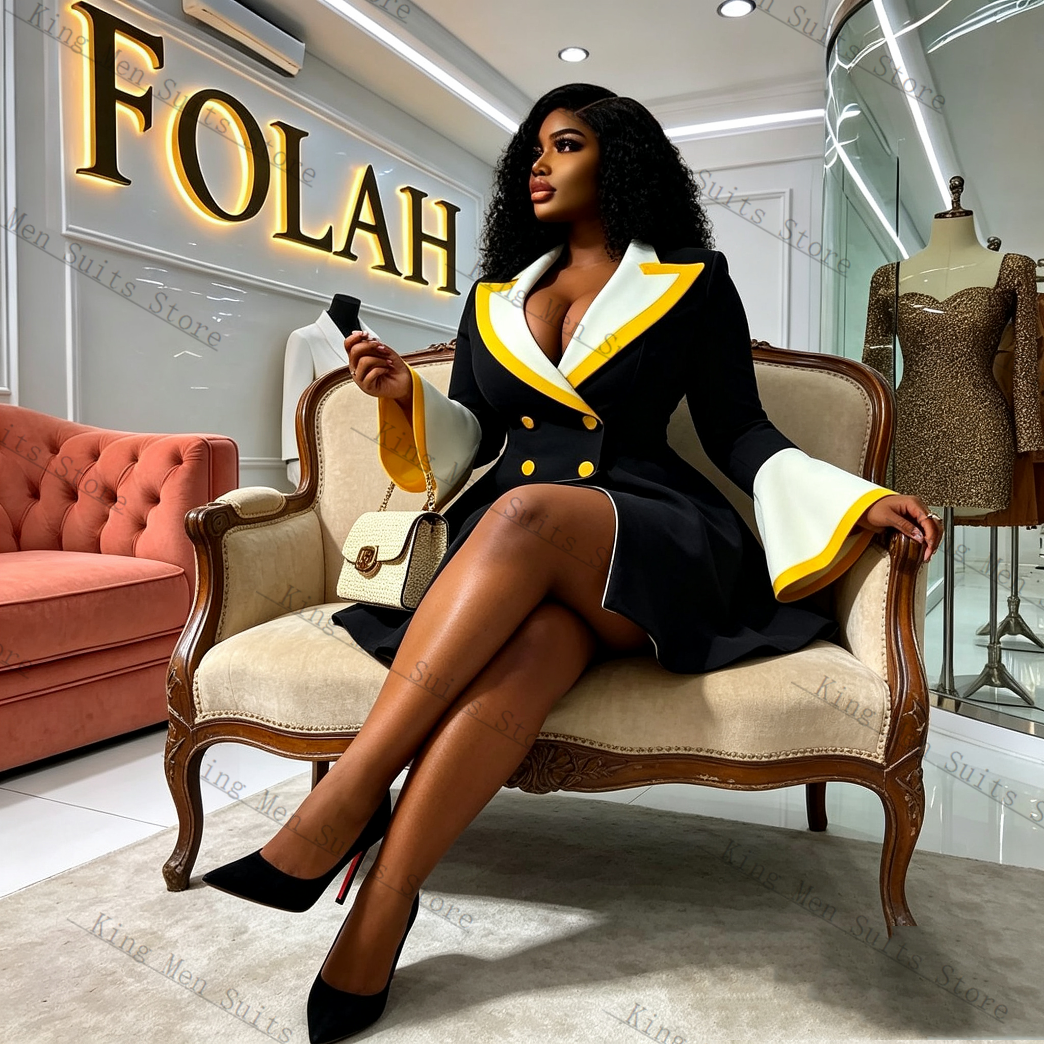 Spring Women Suit Skirt 1 Pcs  – Yellow Formal Wear Women Bewertung und Preis