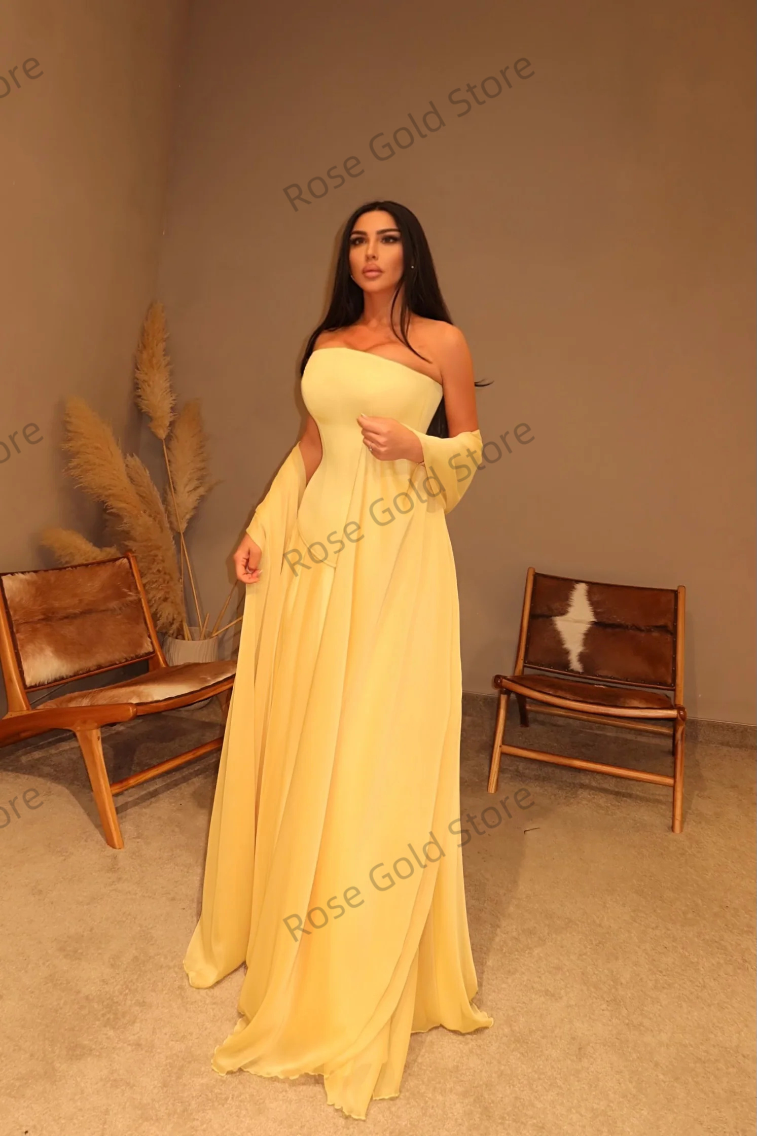 Simple Yellow Evening Dresses  – Yellow Formal Wear Women Bewertung und Preis