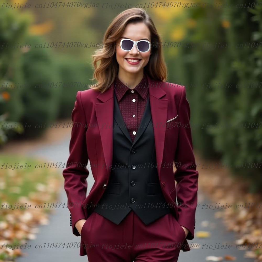 Burgundy And Black Formal Busi – Blazer Set Women Formal Bewertung und Preis