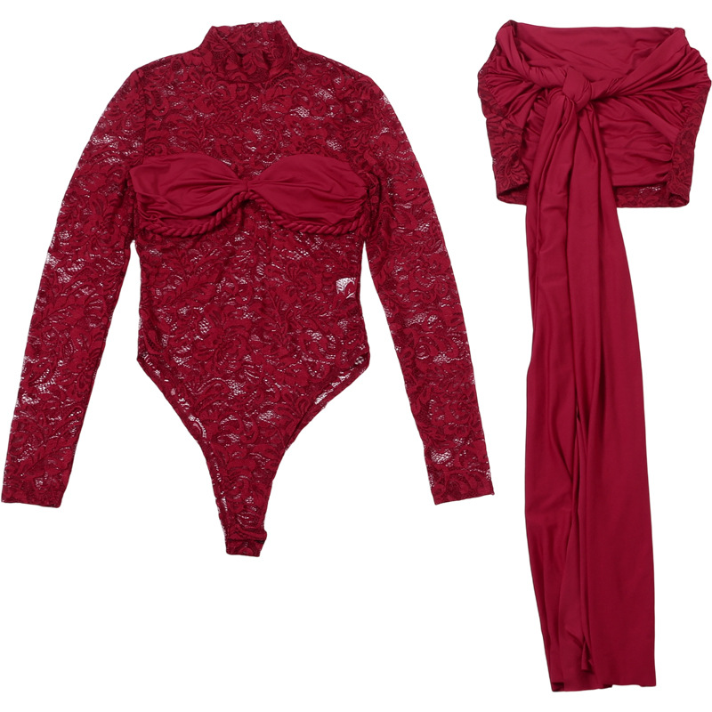 Burgundy White Black Lace Wome – Women'S Formal Wear Jumpsuit Bewertung und Preis