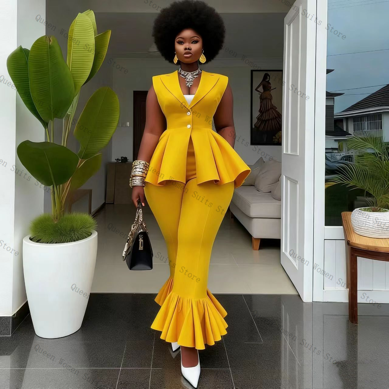 Yellow Women Suit Pants Set 2  – Yellow Formal Wear Women Bewertung und Preis