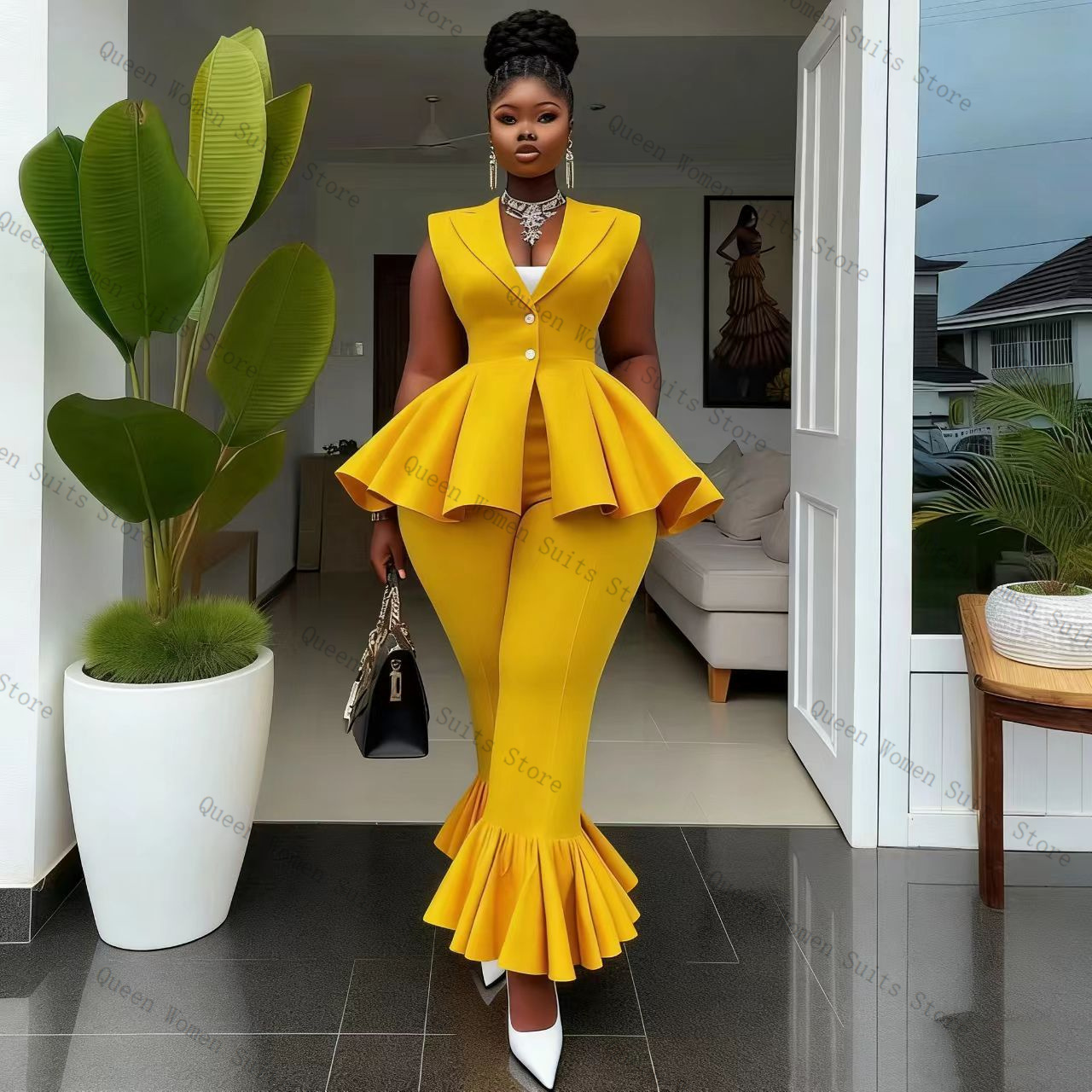 Yellow Women Suit Pants Set 2  – Yellow Formal Wear Women Bewertung und Preis