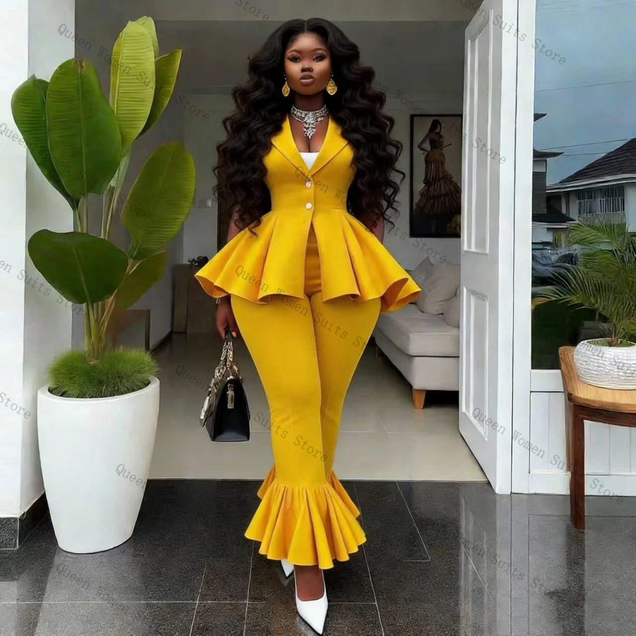 Yellow Women Suit Pants Set 2  – Yellow Formal Wear Women Bewertung und Preis