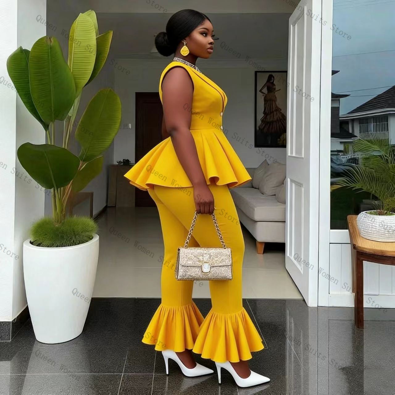 Yellow Women Suit Pants Set 2  – Yellow Formal Wear Women Bewertung und Preis