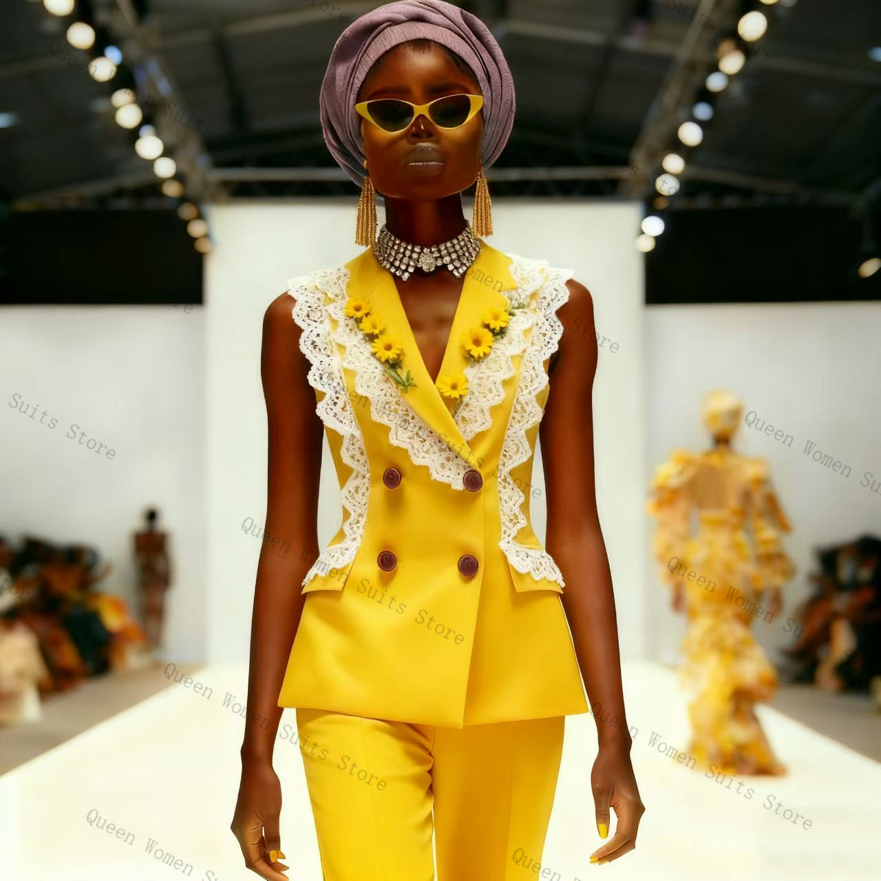 Yellow White Lace Women Suit P – Yellow Formal Wear Women Bewertung und Preis