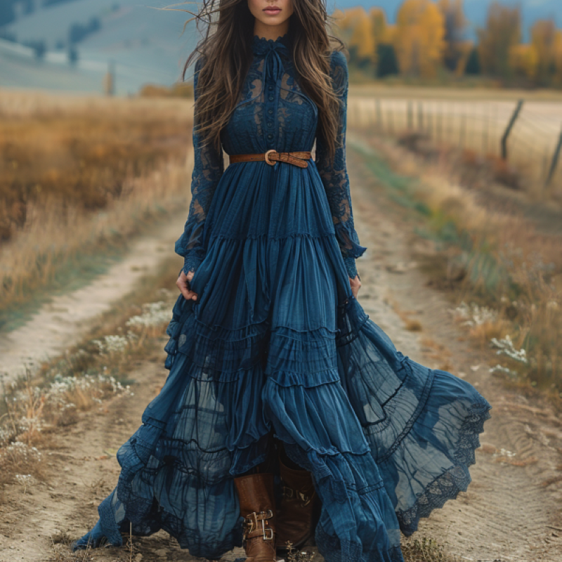 Women Sexy Blue Lace Maxi Dres – Formal Wear Gowns For Women Bewertung und Preis