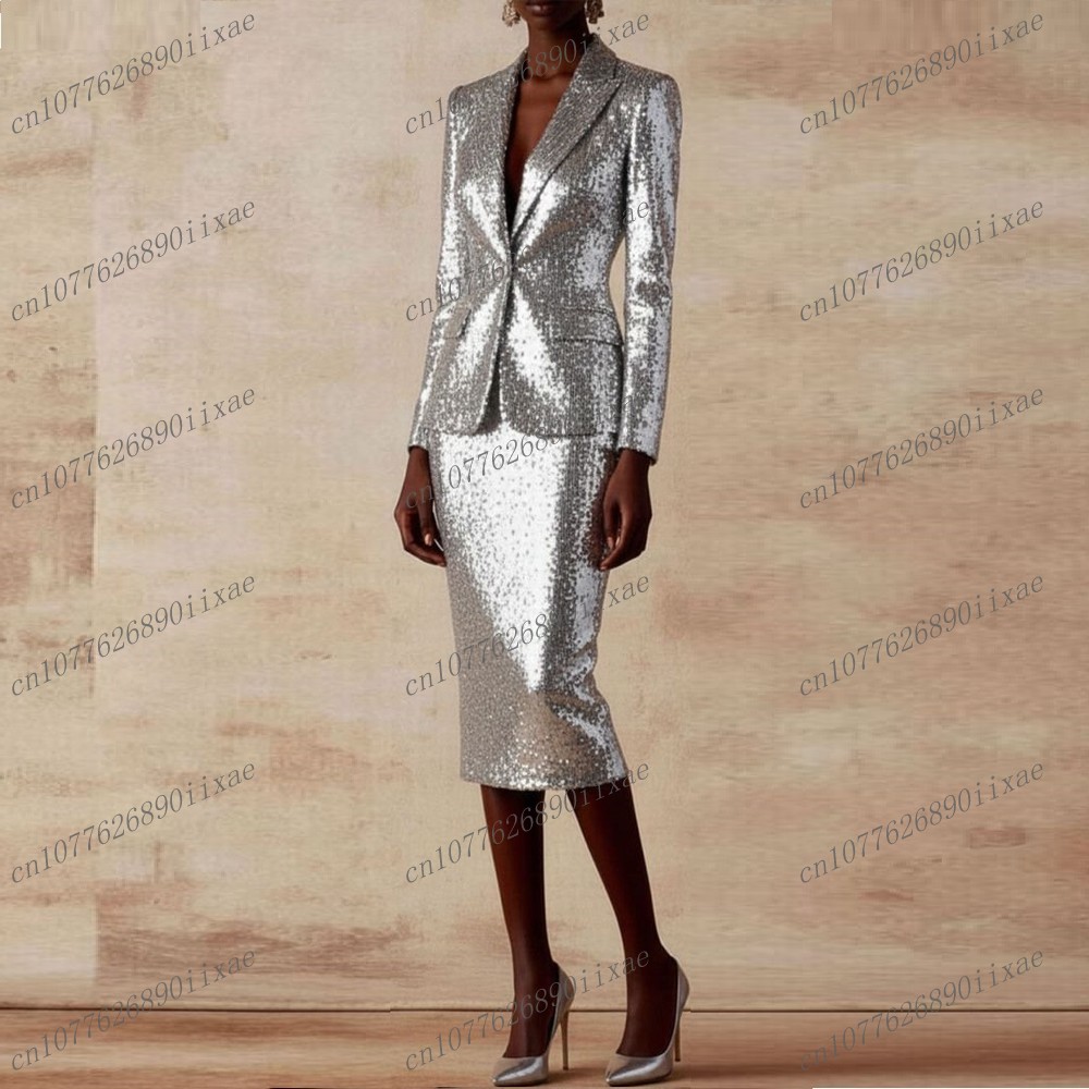 New Silver Sequin Blazer Skirt – Blazer Set Women Formal Bewertung und Preis