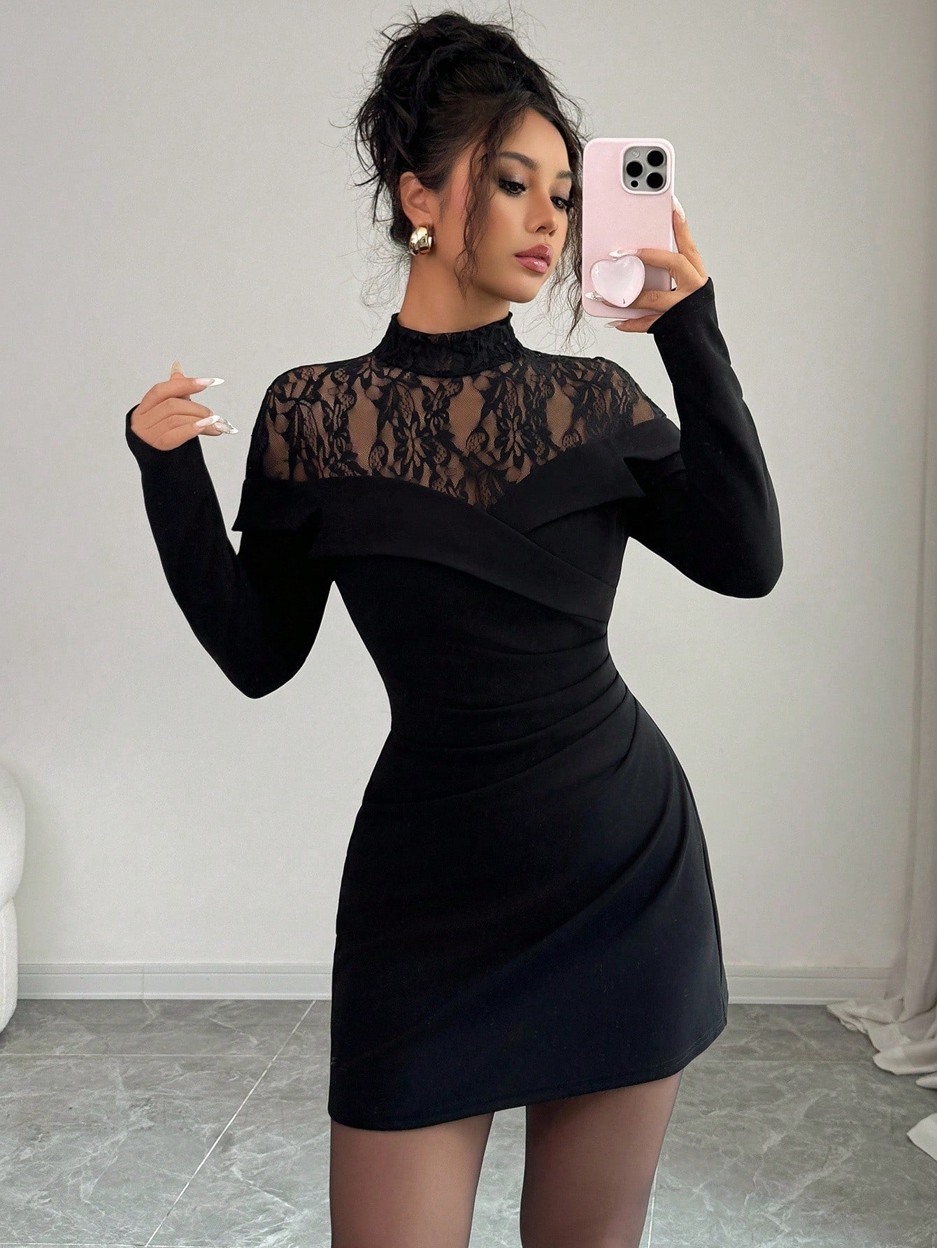 Women's Black Lace Mock Neck L – Formal Wear Gowns For Women Bewertung und Preis