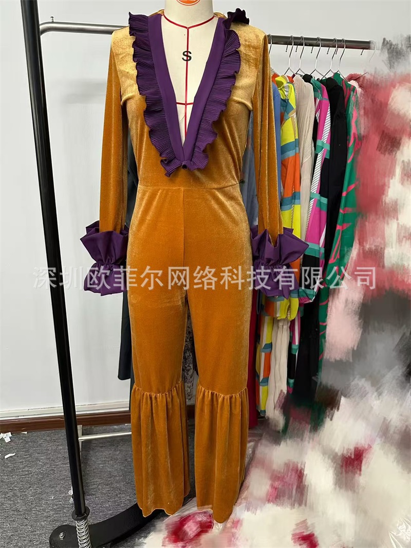 Yellow Purple Velvet Women Jum – Women'S Formal Wear Jumpsuit Bewertung und Preis
